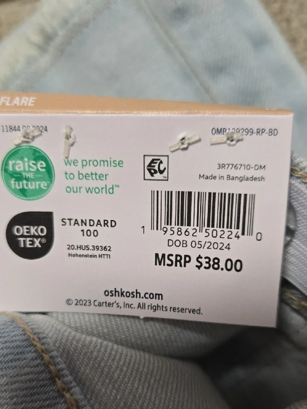 NWT Girls OshKosh B'gosh Light Blue Flare Jeans with Patch Accents